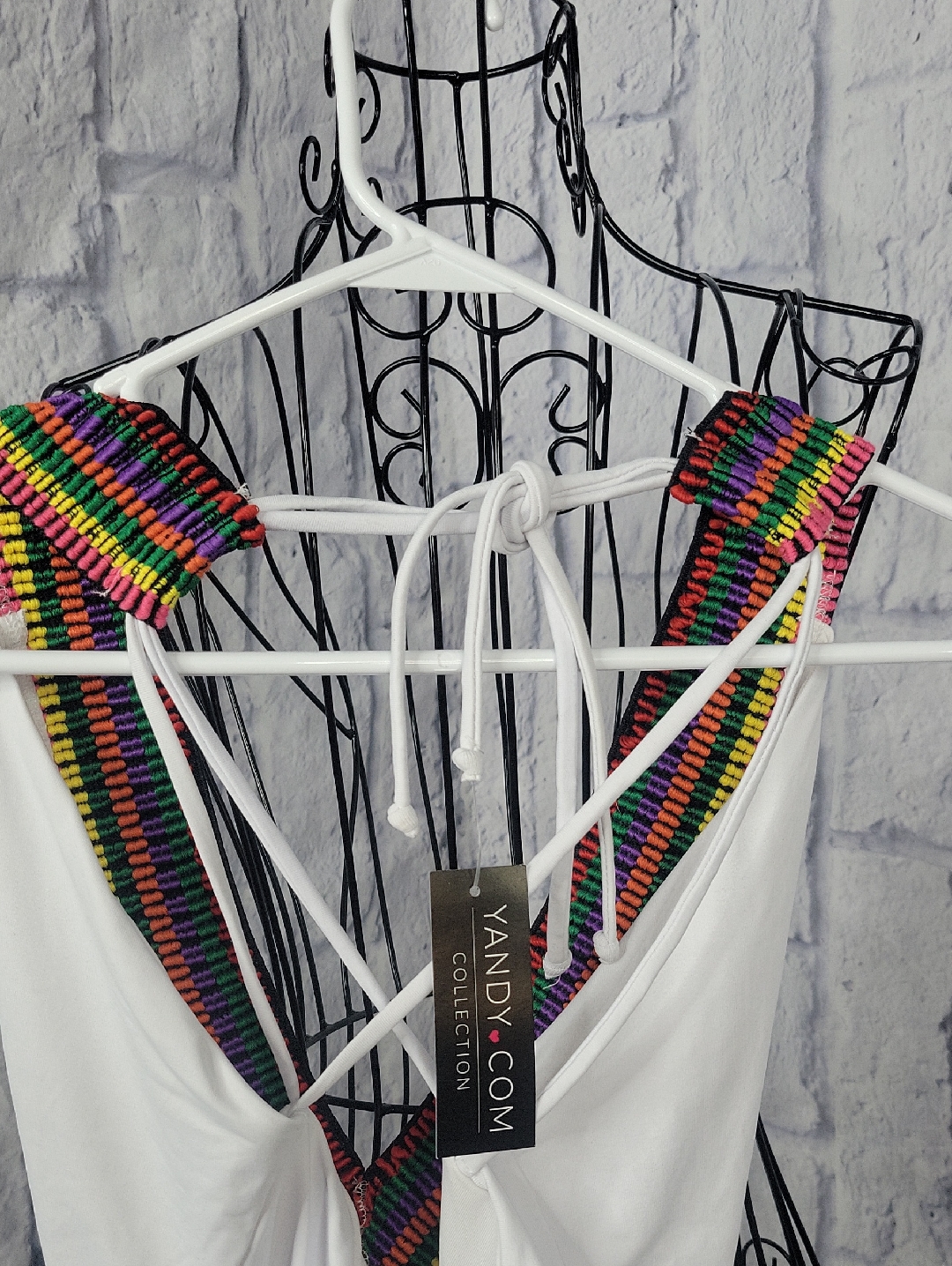 Nwt Yandy White One Piece Swimsuit Rainbow Trim Medium — image 6 of 8